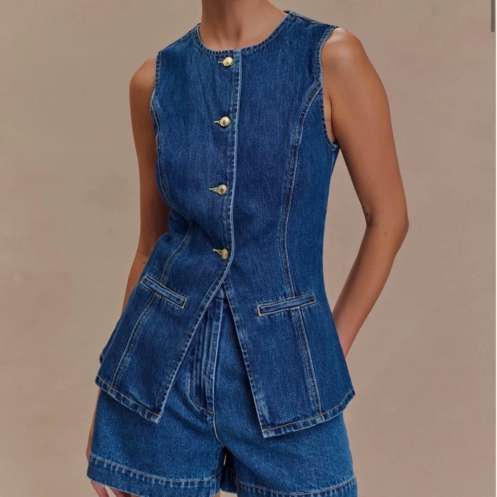 Meshki Abel Denim Button Up Top - Dark Blue NWT - Picture 2 of 6
